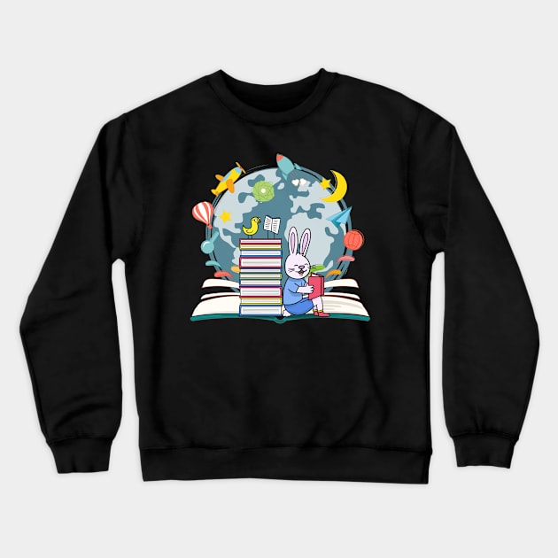 Cute bunny rabbit book lover Crewneck Sweatshirt by MarrinerAlex